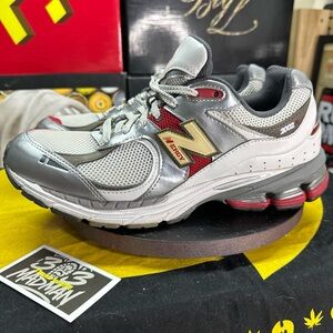 New Balance Silver and Red Athletic Shoes